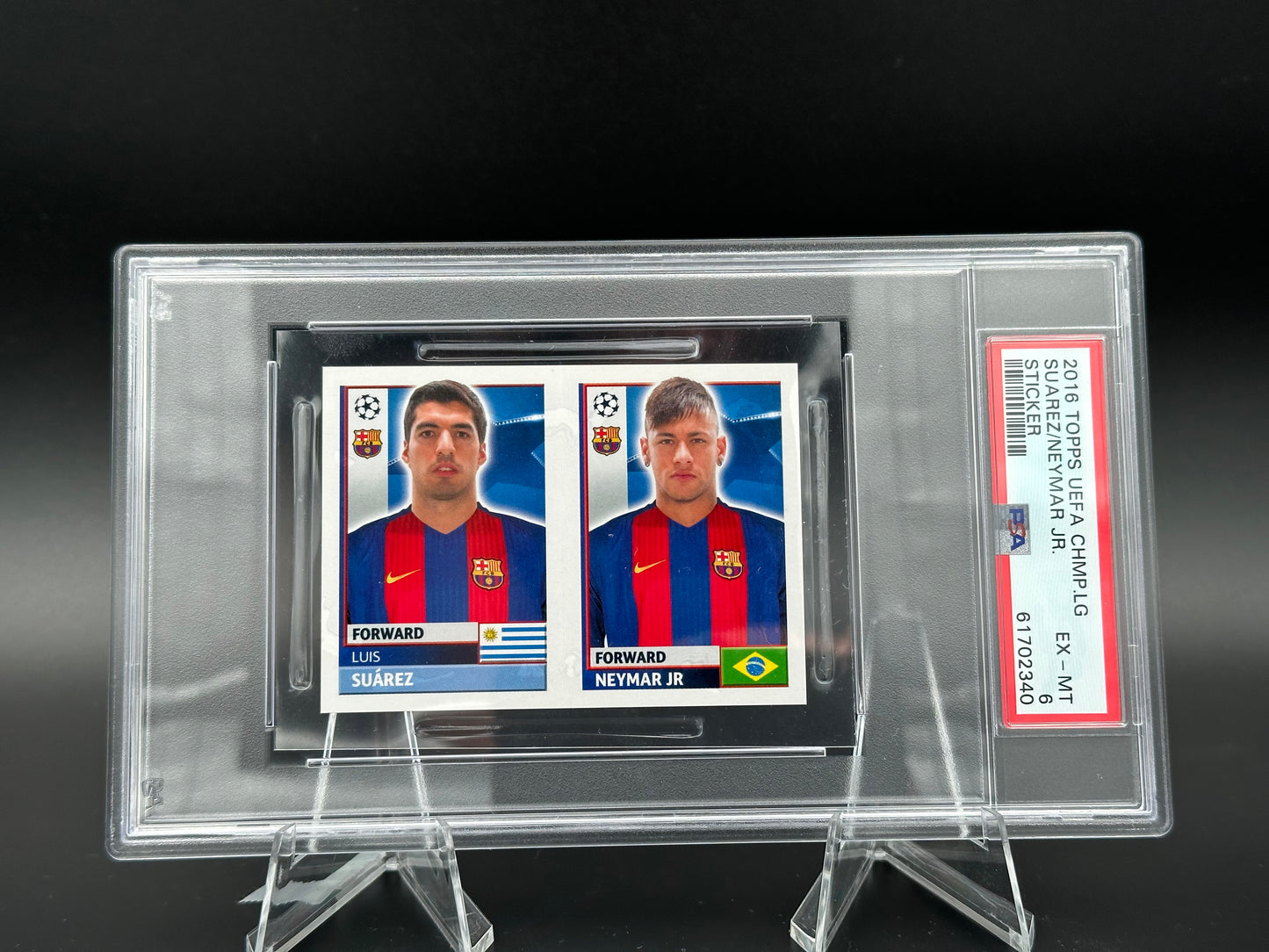 Suarez et Neymar Topps UCL 2016 #FCB18/19 Autocollant PSA 6