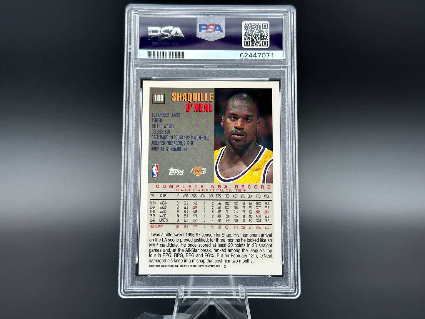 Shaquille O'Neal 1997 Topps PSA 7