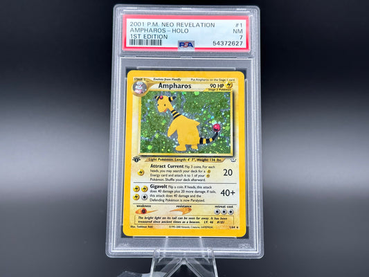 Ampharos holo error 1. Edition Neo Revelation PSA 7