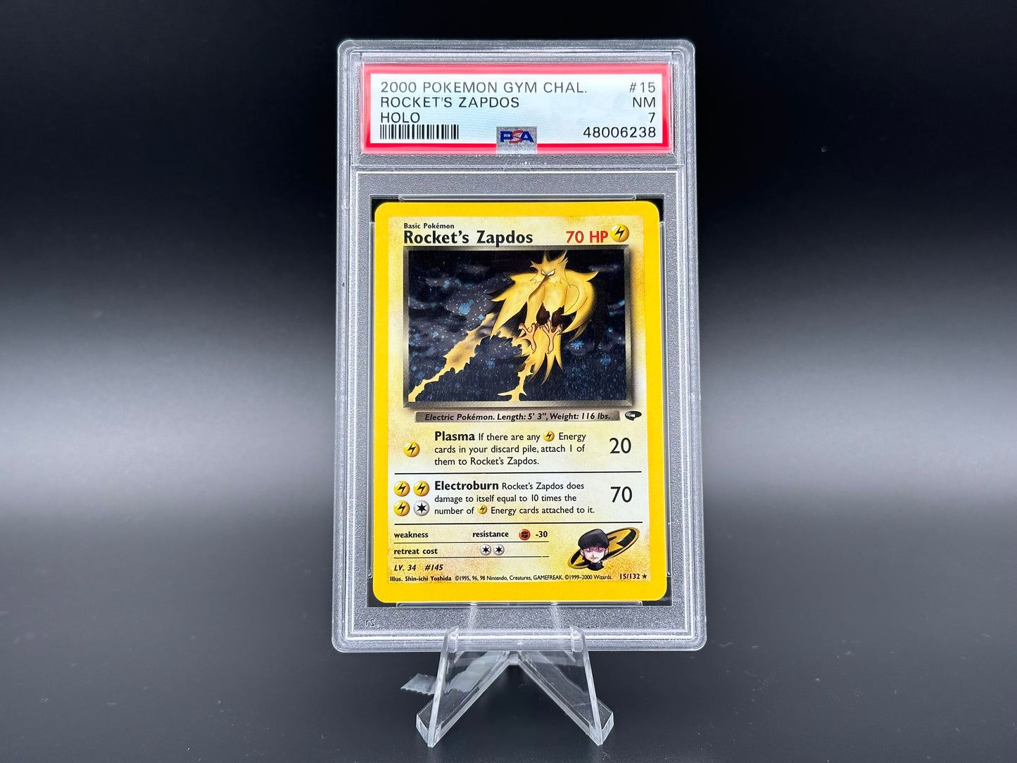 Rocket's Zapdos holo Gym Challenge PSA 7