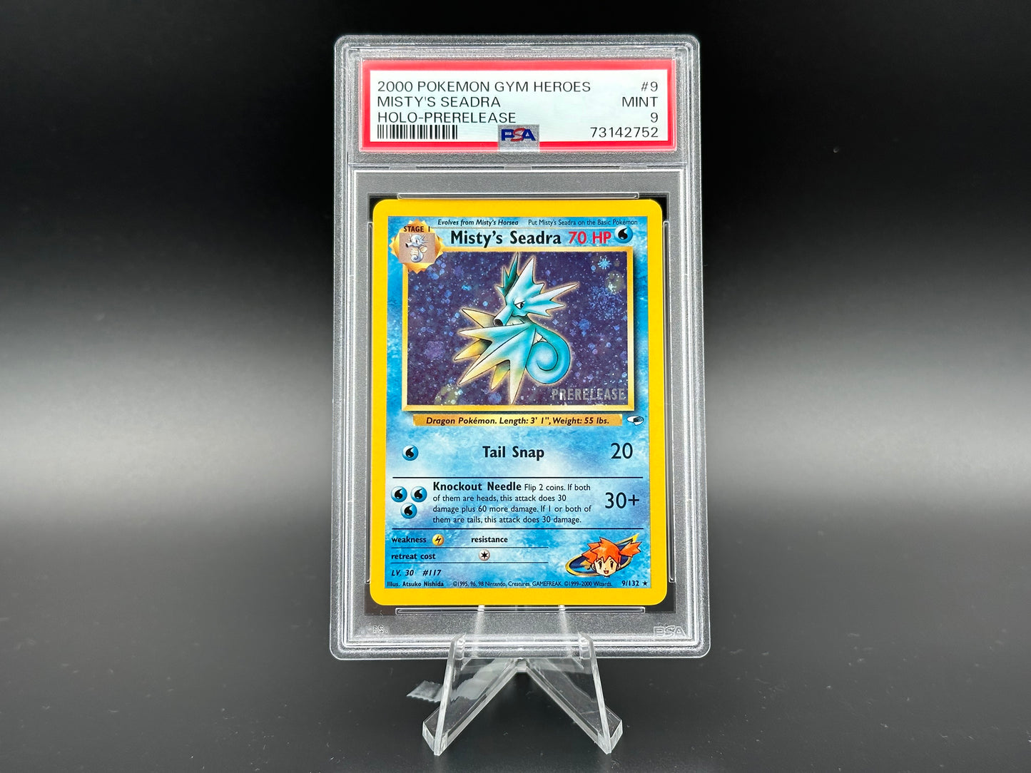 Misty's Seadra holo Gym Heroes Prerelease PSA 9