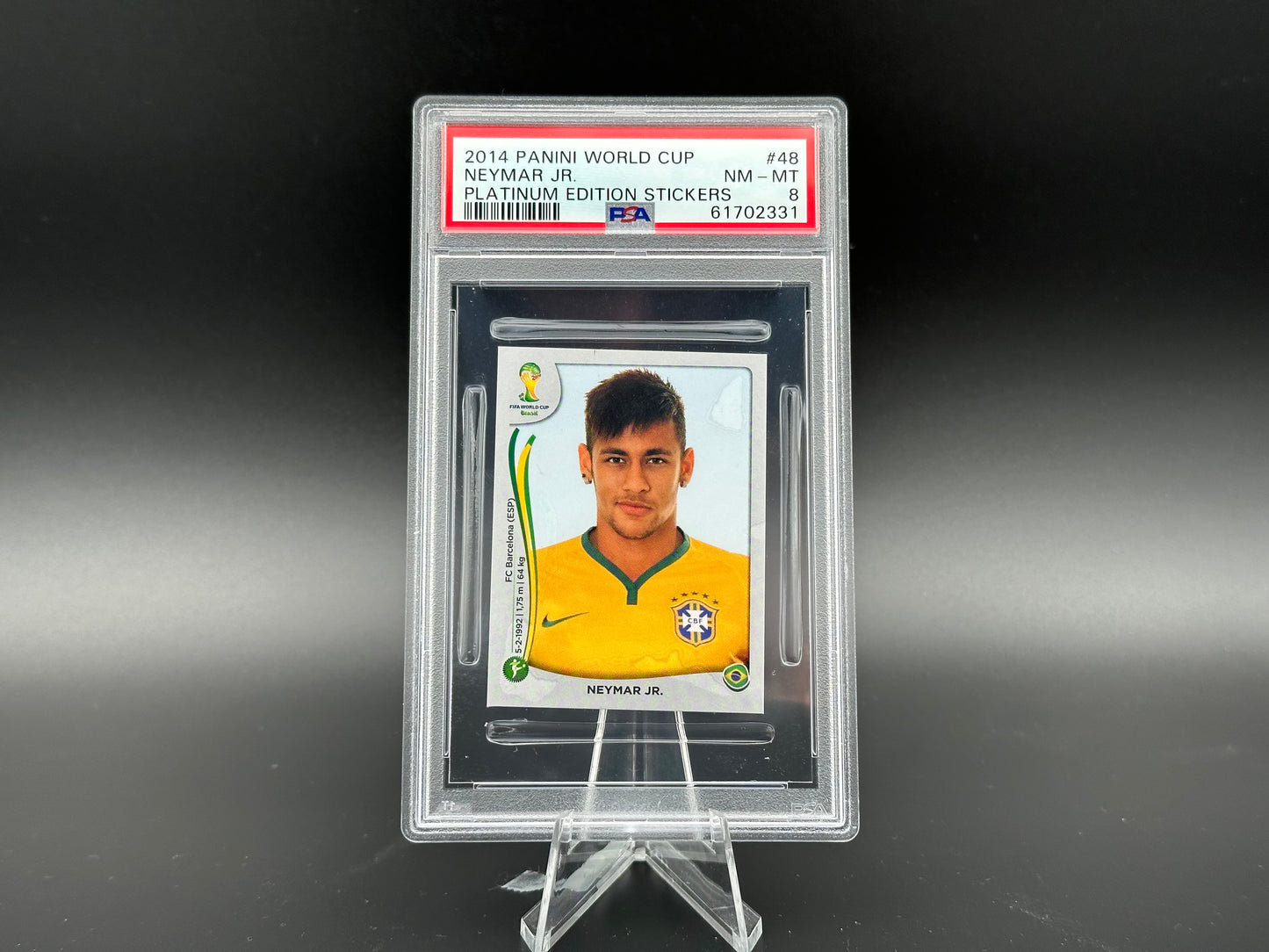 Neymar Jr. Panini Coupe du Monde 2014 Platinum Edition #48 Autocollant PSA 8