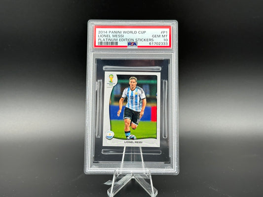 Lionel Messi Panini Coppa del Mondo 2014 Edizione Platino #P1 Adesivo PSA 10