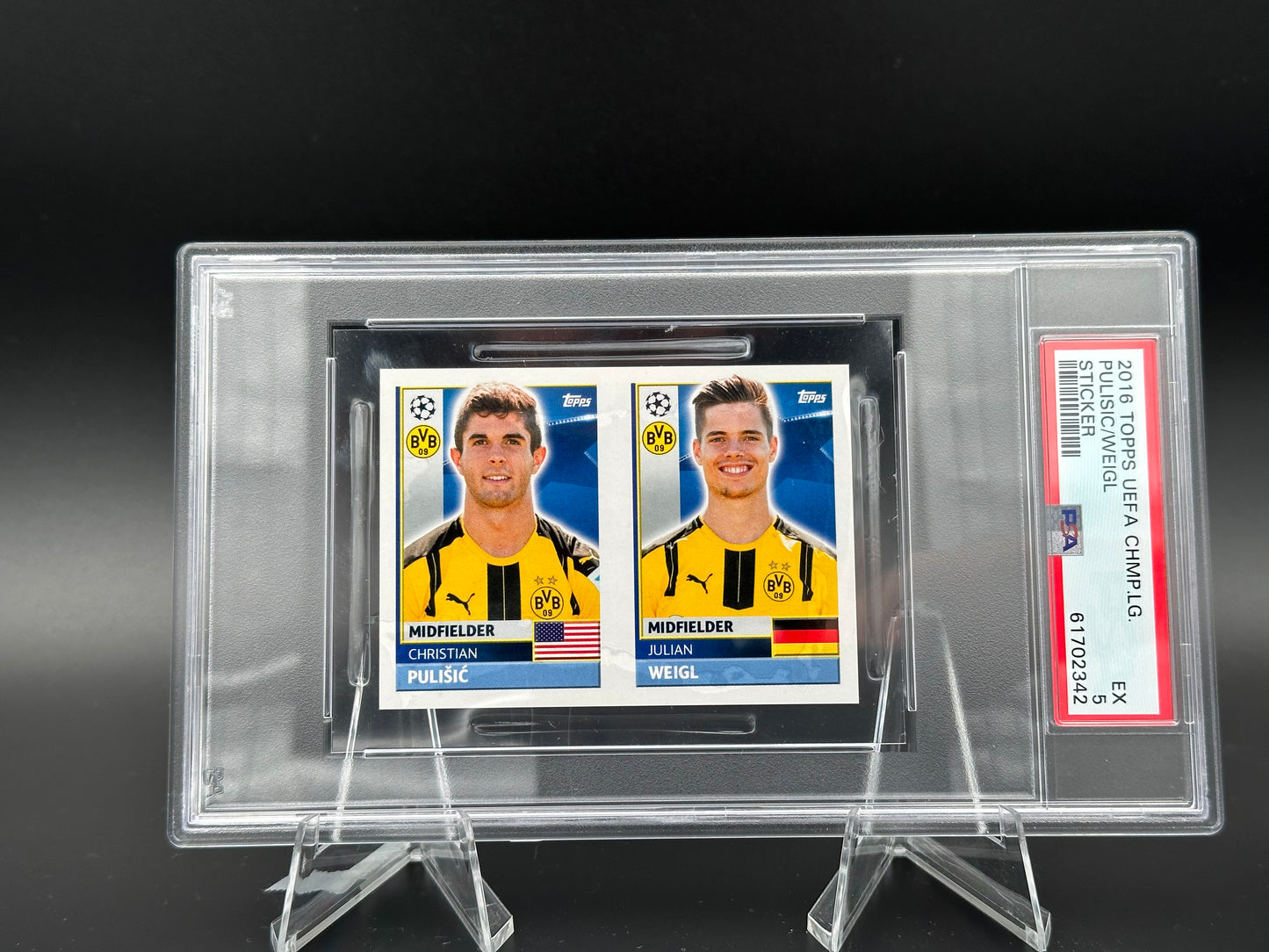 Pulisic &amp; Weigl Topps UCL 2016 #DOR12/13 Autocollant PSA 5