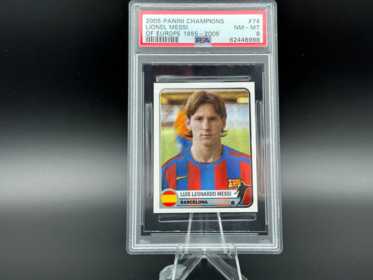 Lionel Messi Panini Champions of Europe 2005 #74 Sticker PSA 8