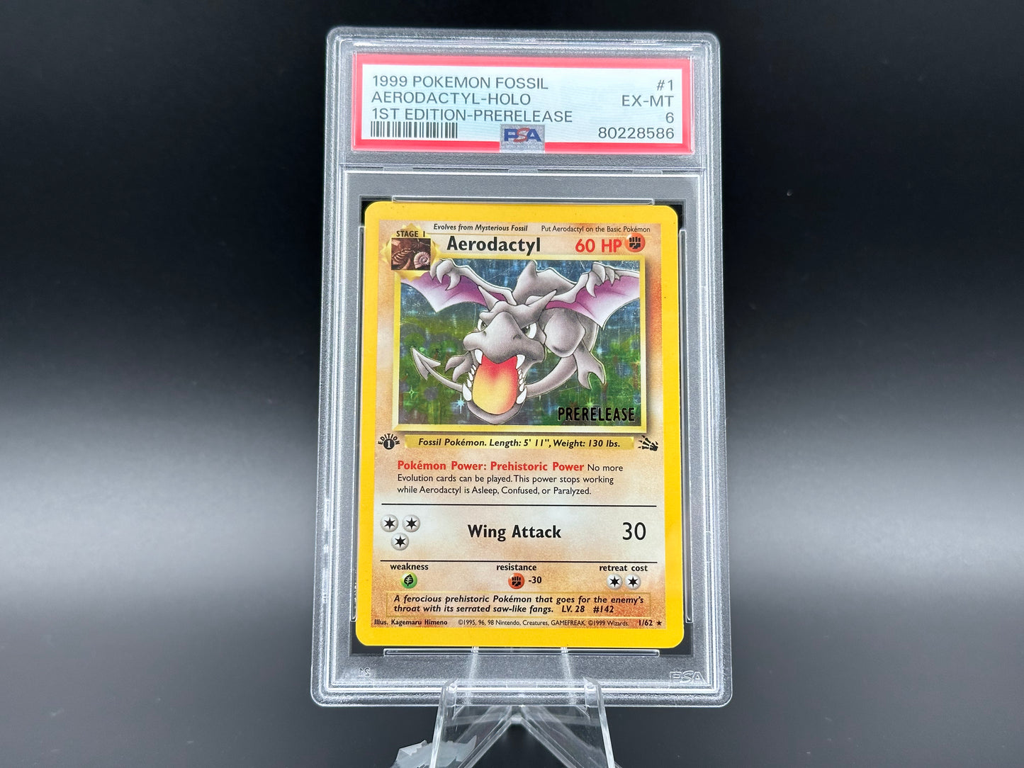 Aerodactyl holo Fossil 1. Edition Prerelease PSA 6