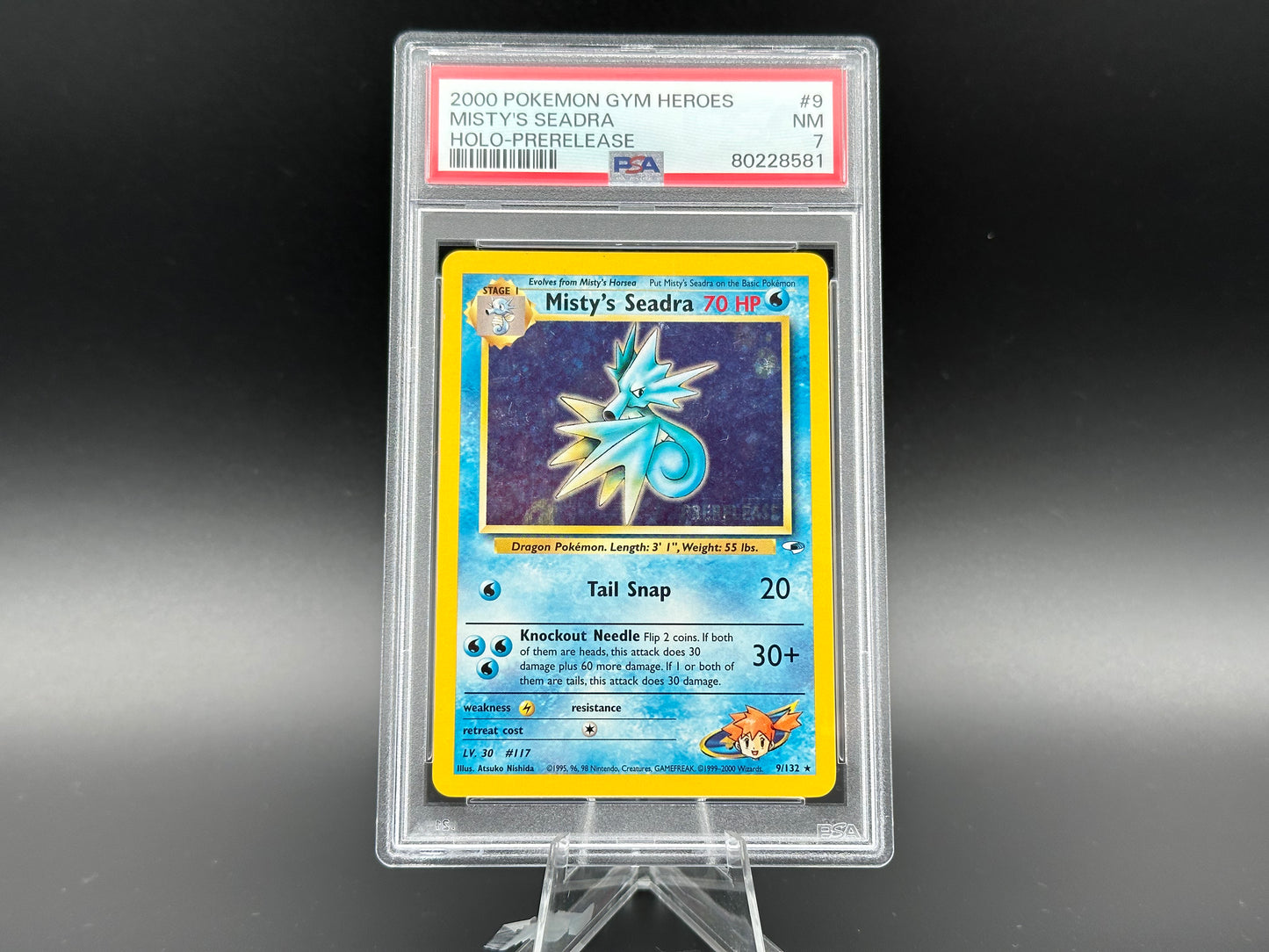 Misty's Seadra holo Gym Heroes Prerelease PSA 7