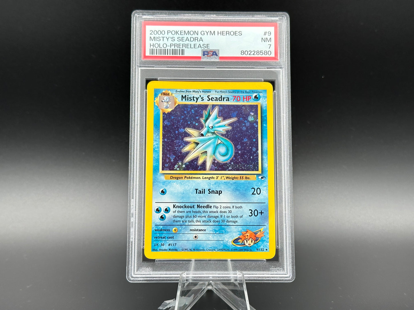 Misty's Seadra holo Gym Heroes Prerelease PSA 7