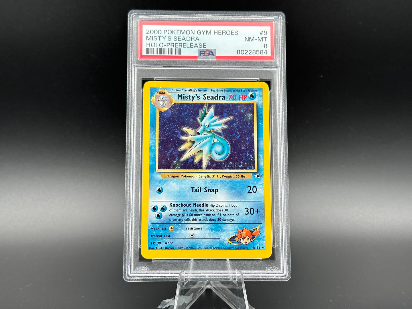 Misty's Seadra holo Gym Heroes Prerelease PSA 8