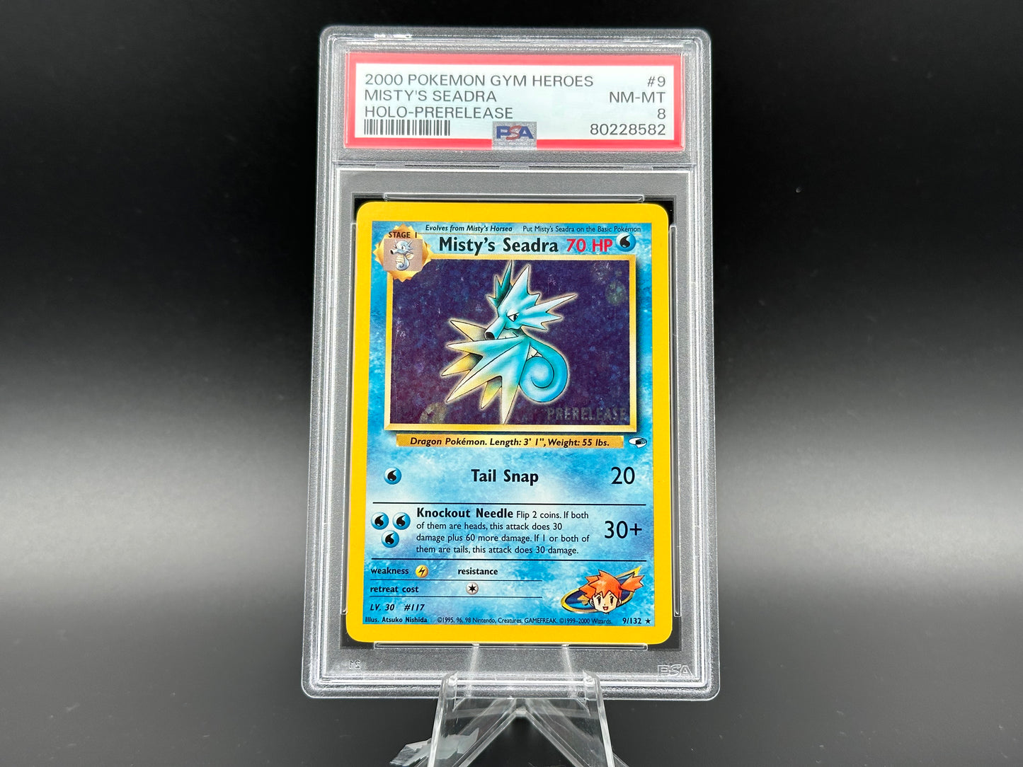 Misty's Seadra holo Gym Heroes Prerelease PSA 8