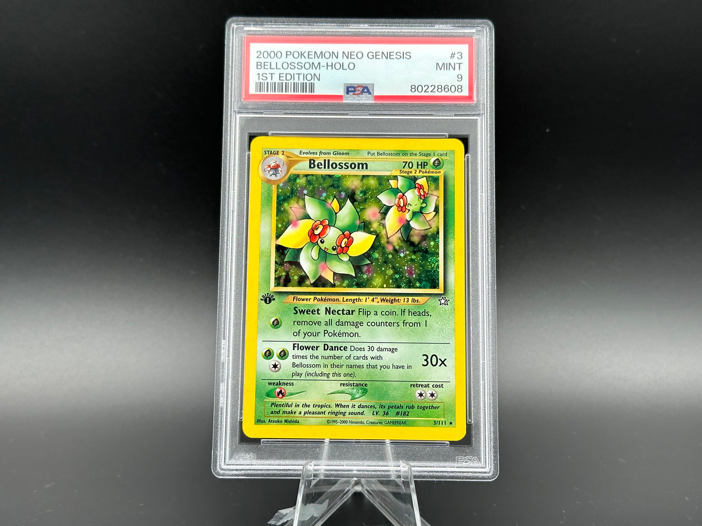 Bellossom holo Neo Genesis 1. Edition PSA 9