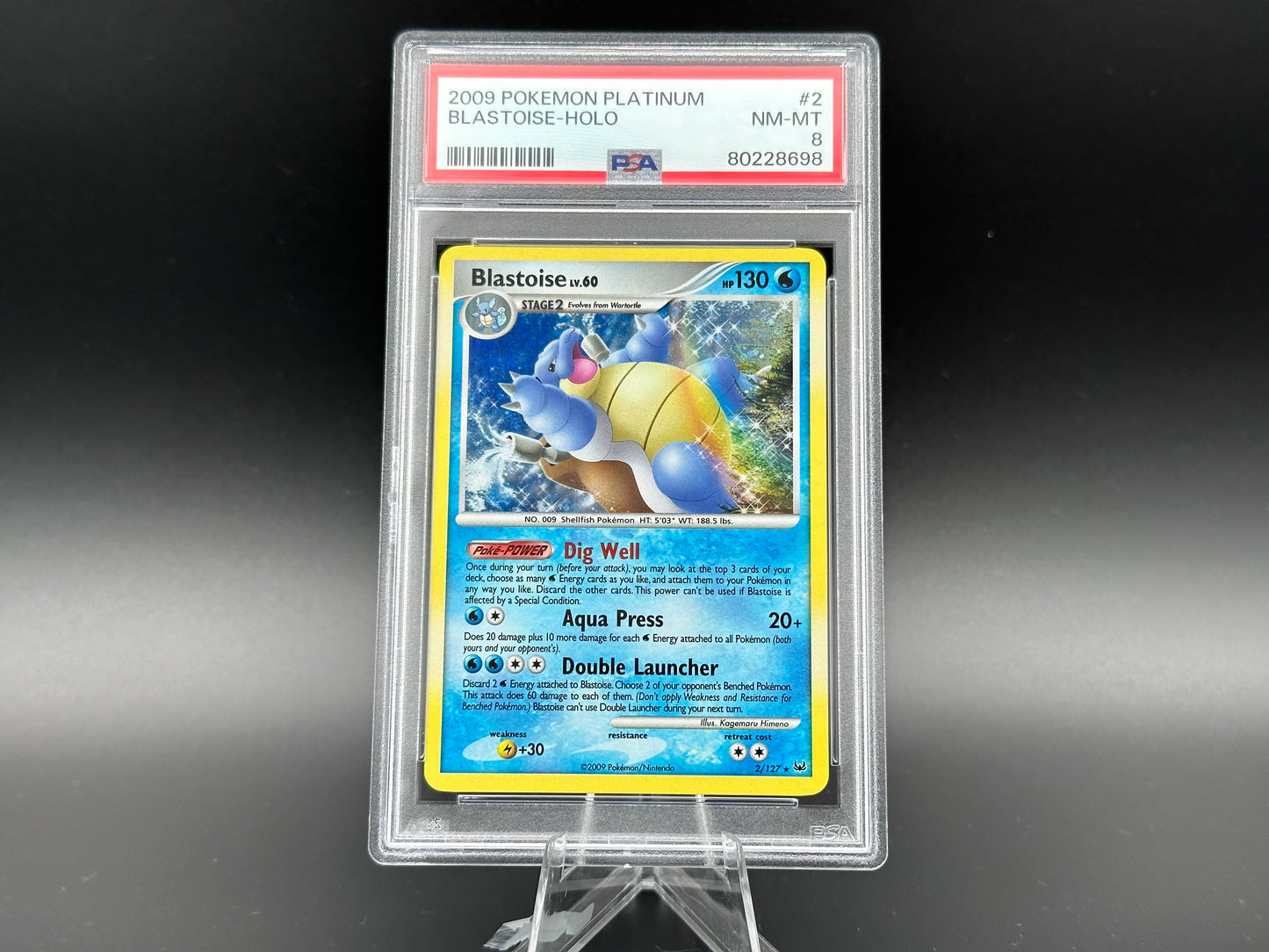 Blastoise holo Platine Base PSA 8