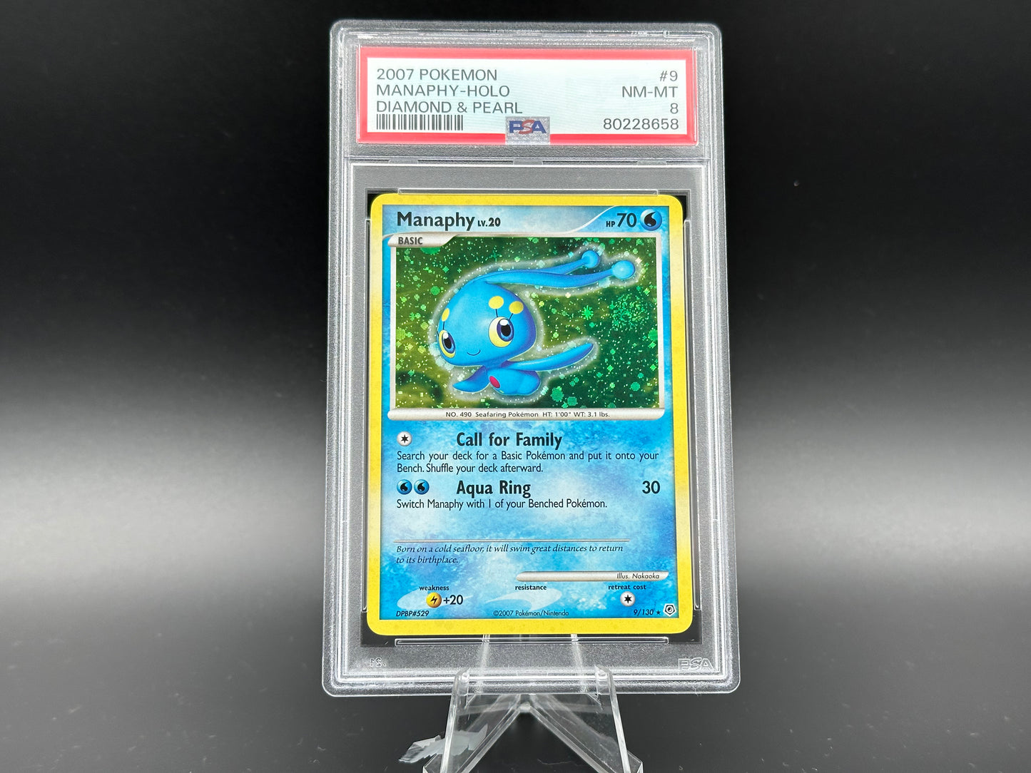 Manaphy holo Diamond & Pearl Base PSA 8