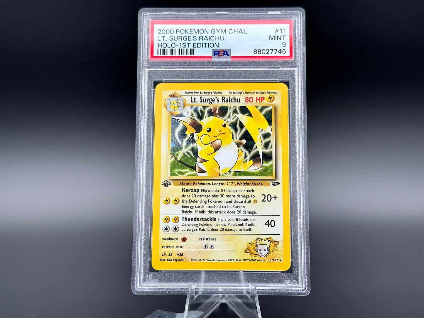 Lt. Surge's Raichu holo Gym Challenge 1. Edition PSA 9