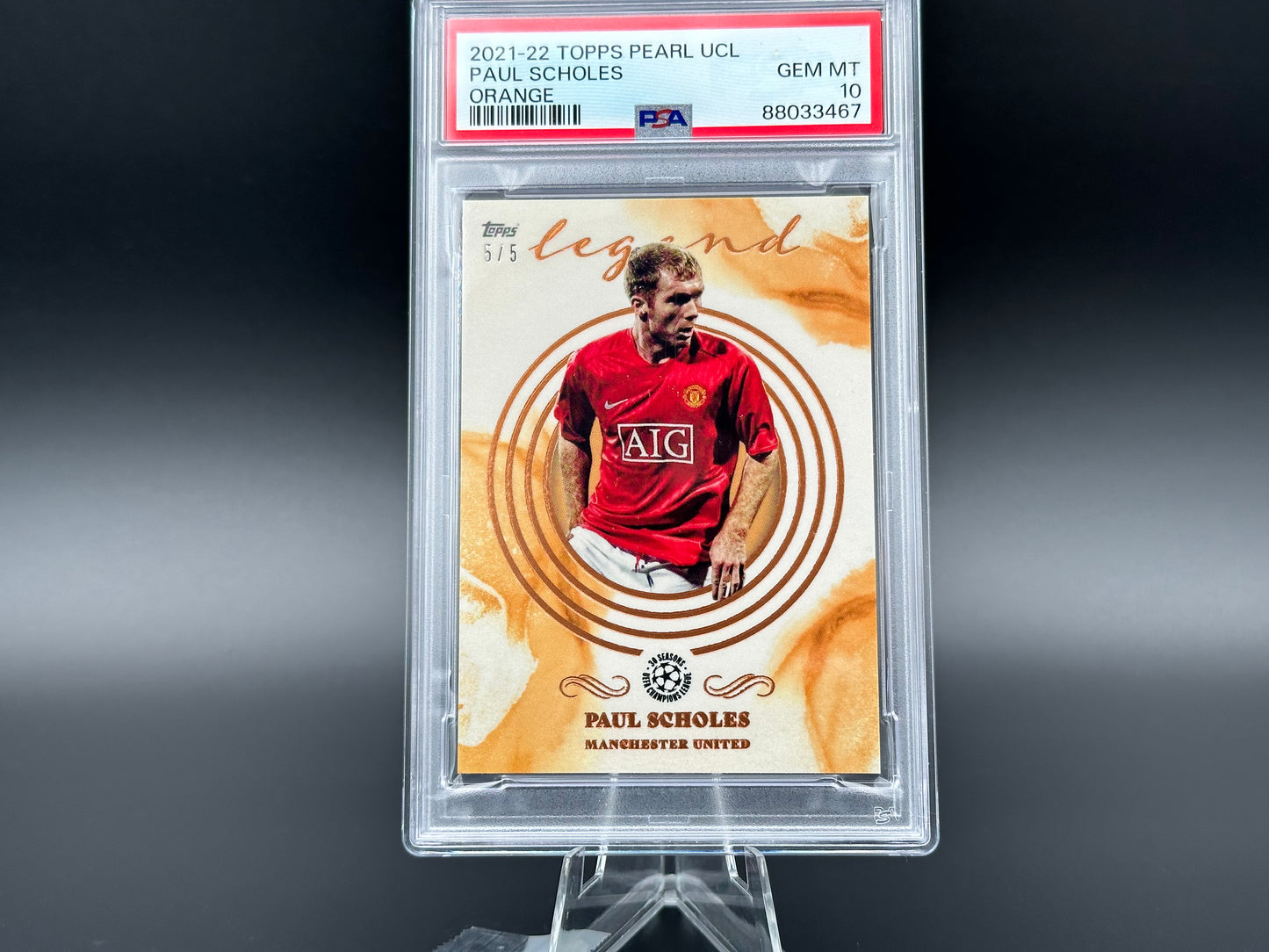 Paul Scholes 2021-22 Topps Pearl UCL Legend Orange 5/5 PSA 10