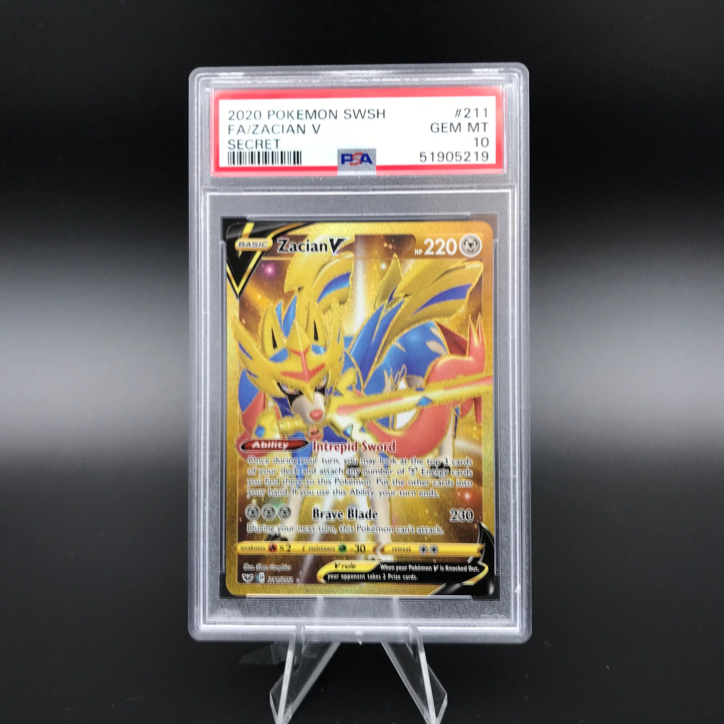 Zacian V Gold Secret Rare Épée et Bouclier PSA 10