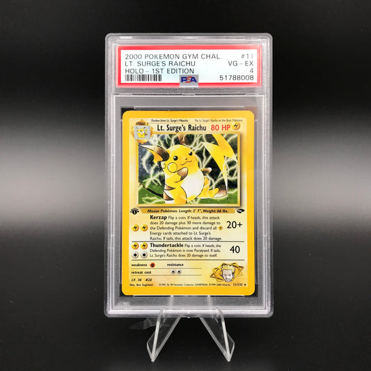 Le lieutenant Raichu holo Gym Challenge de Surge 1ère édition PSA 4