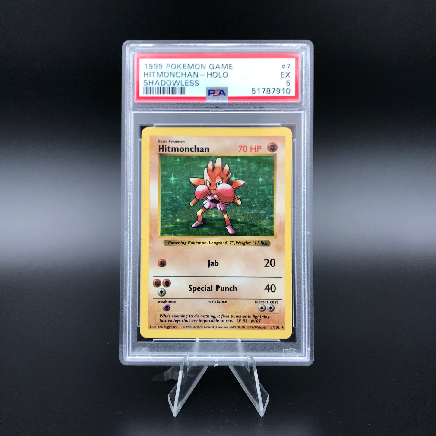 Hitmonchan holo Base Set Shadowless PSA 5