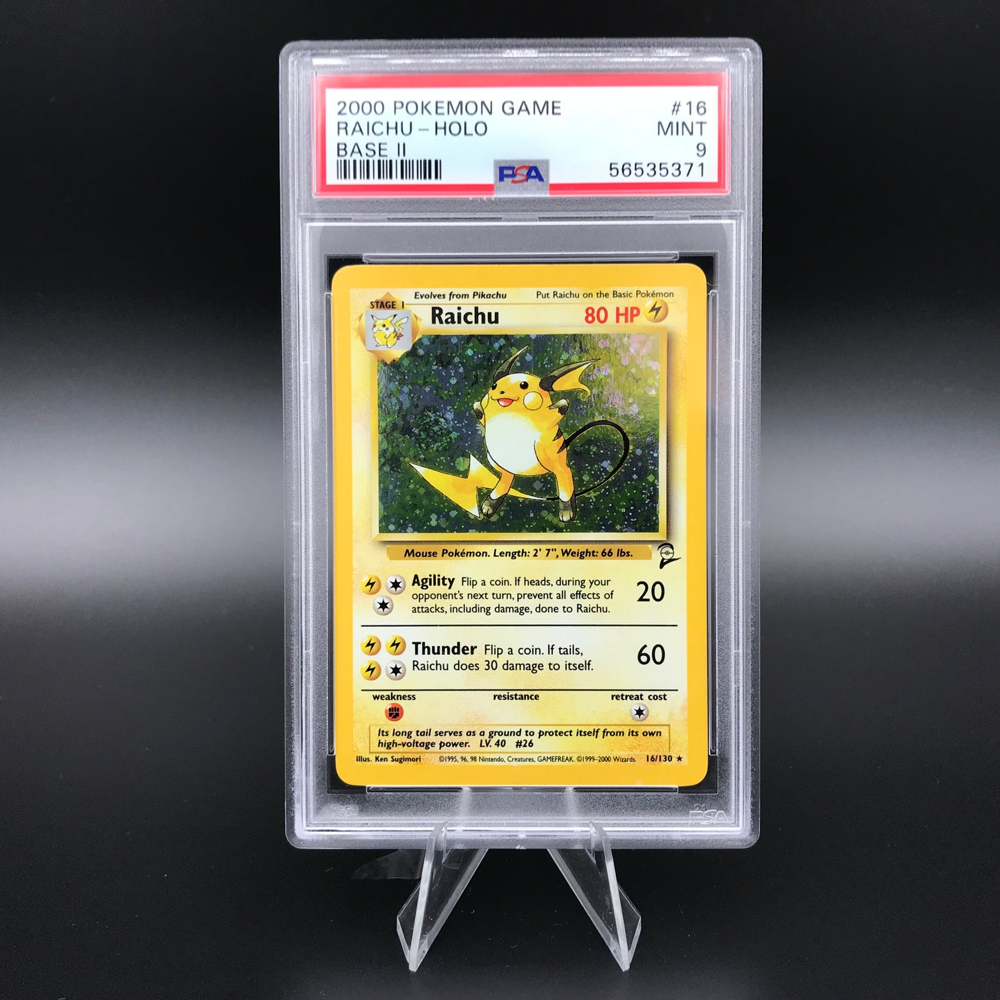 Base holographique Raichu 2, ensemble PSA 9