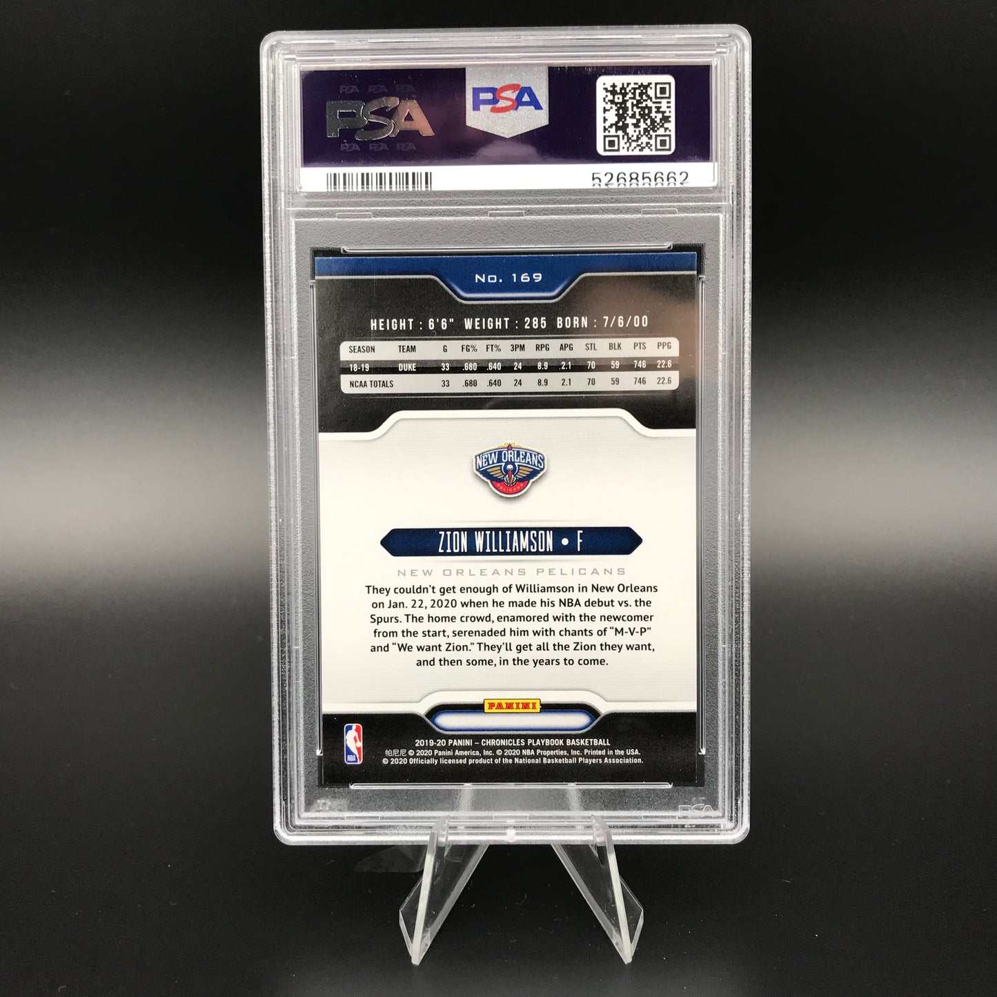 Zion Williamson Panini Chronicles PSA 9