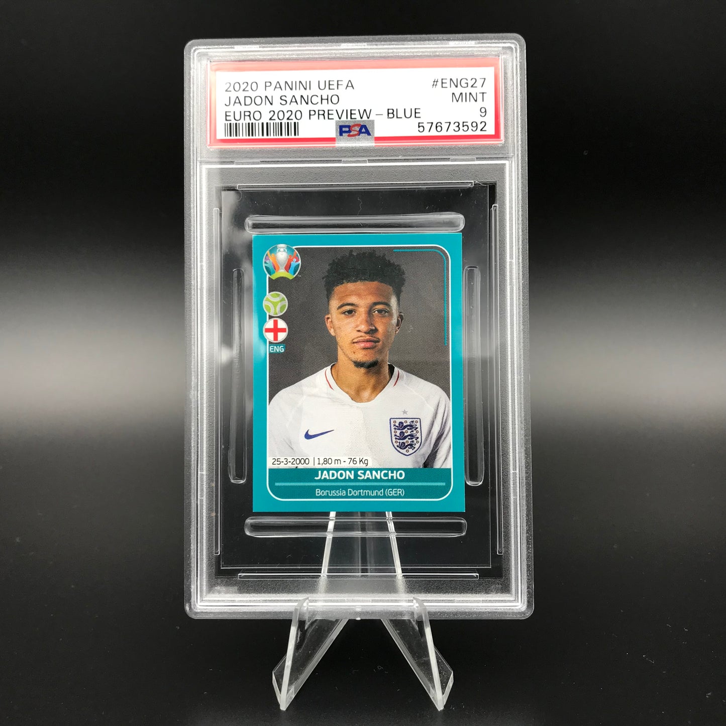 Jadon Sancho Panini Euro 2020 #ENG27 Autocollant PSA 9