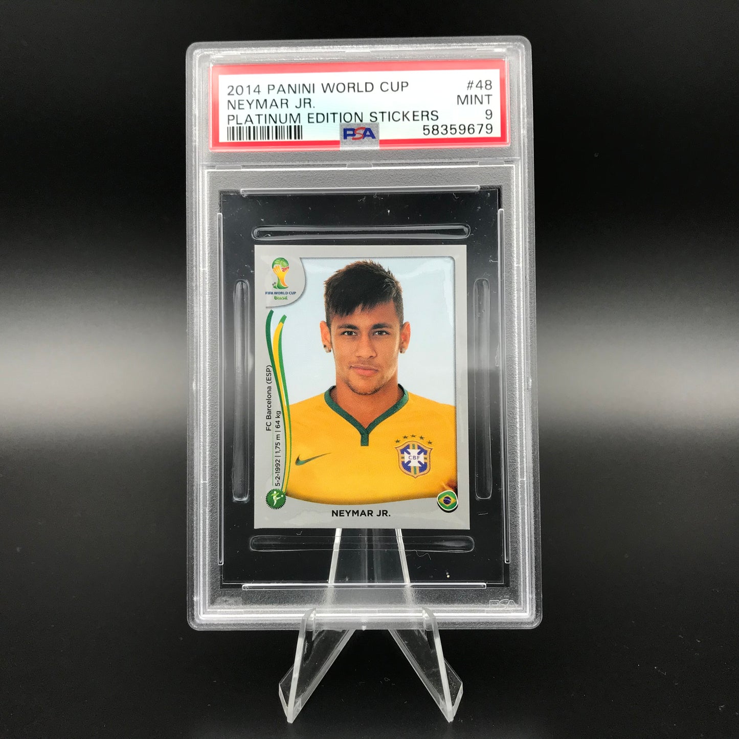 Neymar JR Panini World Cup 2014 Platinum Swiss Edition #48 Adesivo PSA 9