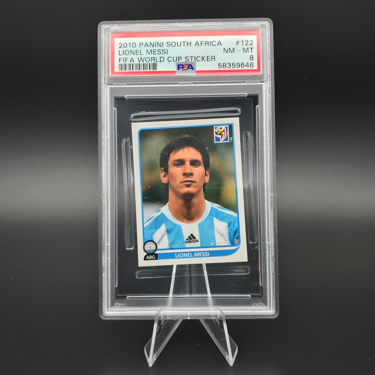 Lionel Messi Panini Coupe du Monde 2010 #122 Autocollant PSA 8