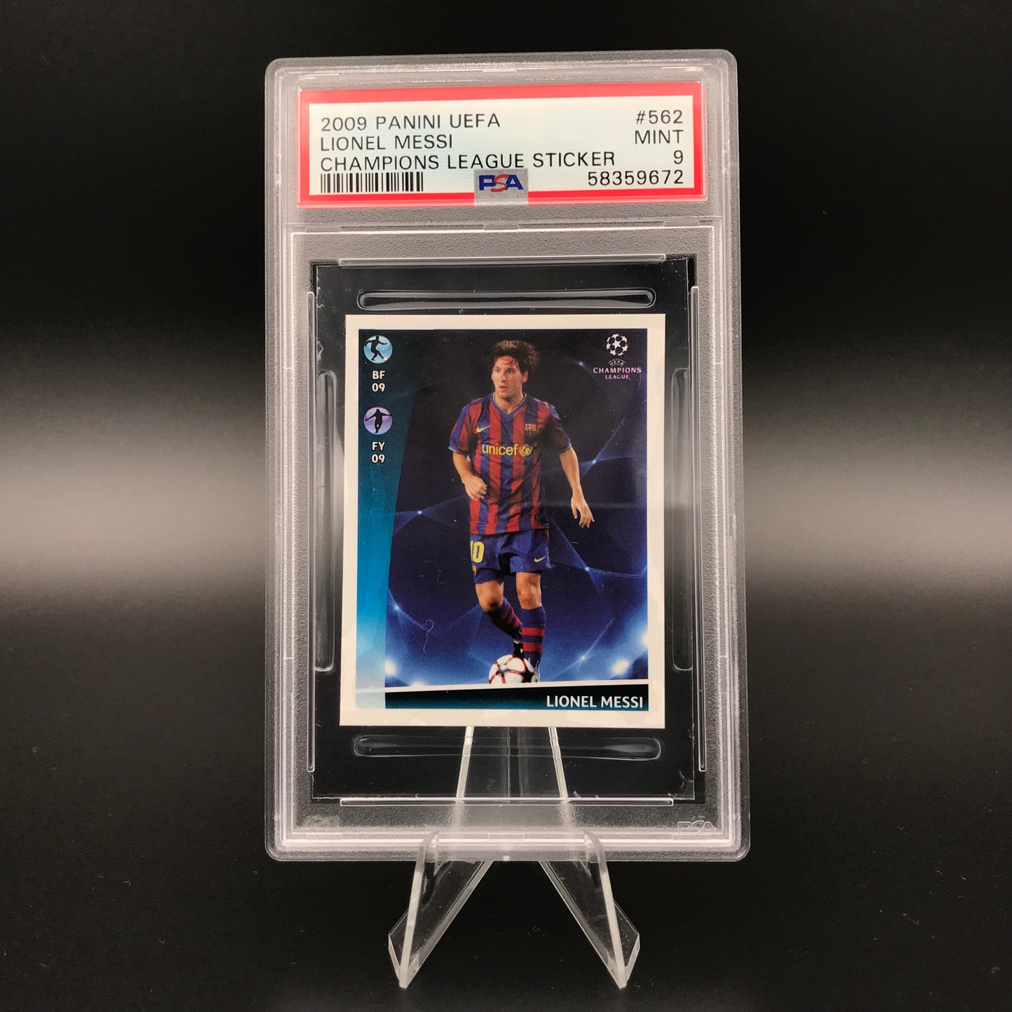 Lionel Messi Panini Champions League 2009 #562 Sticker PSA 9