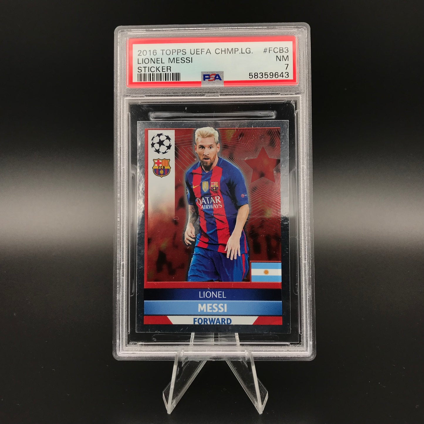 Lionel Messi Topps Champions League 2016 #FCB3 Sticker PSA 7