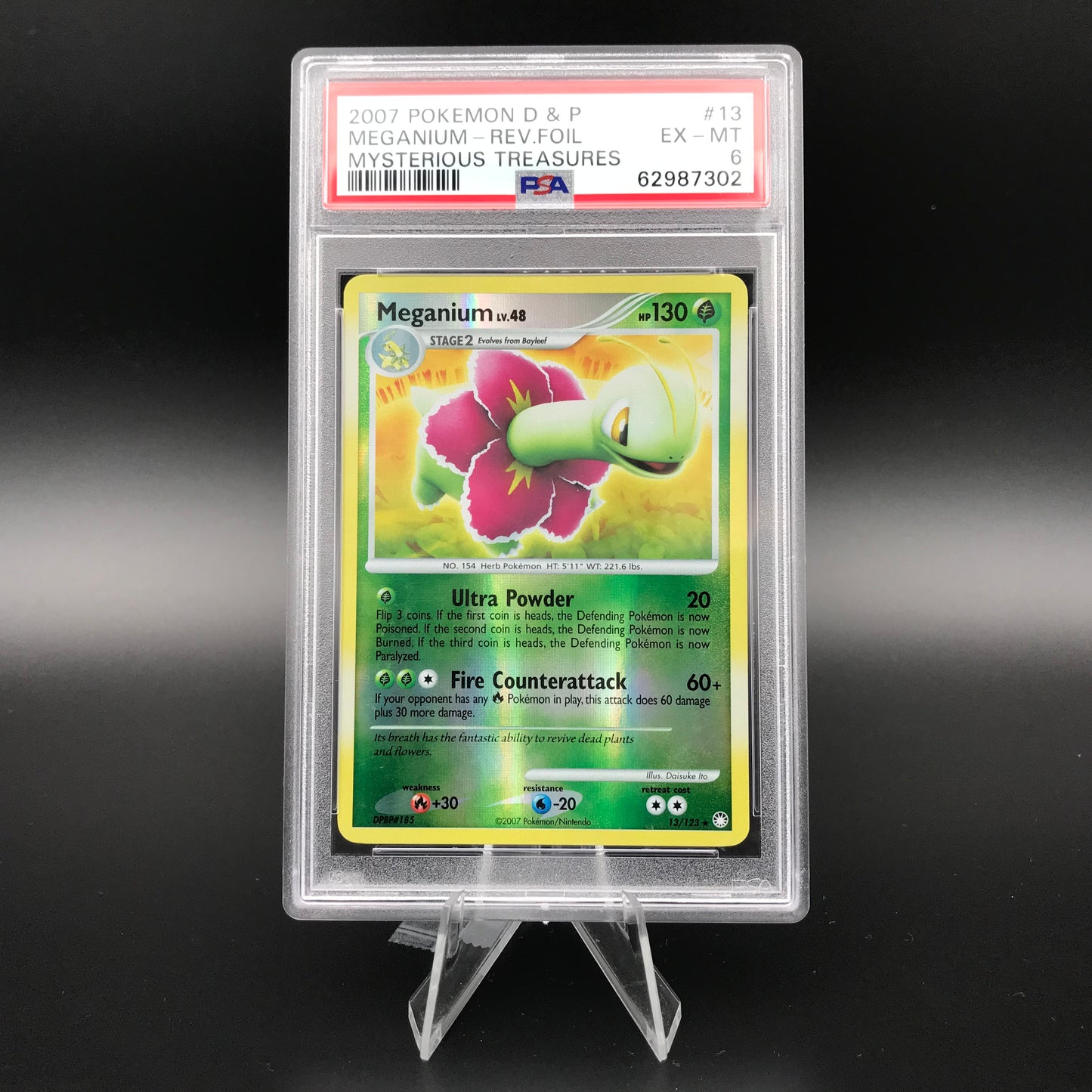 Meganium holo inversé Trésors mystérieux PSA 6