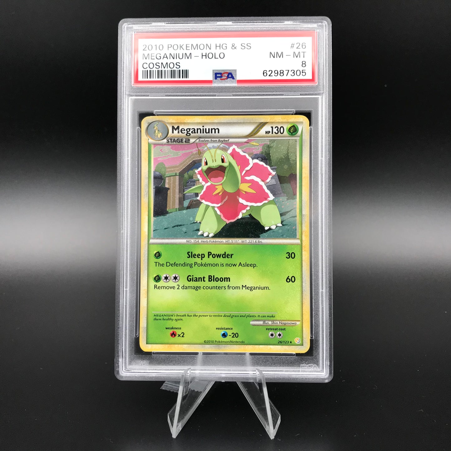 Meganium Cosmos holo Heartgold &amp; Soulsilver PSA 8