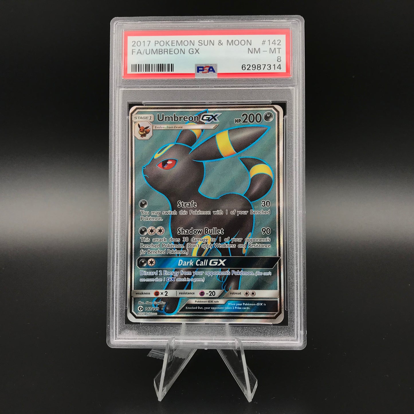 Umbreon GX Fullart Soleil et Lune PSA 8